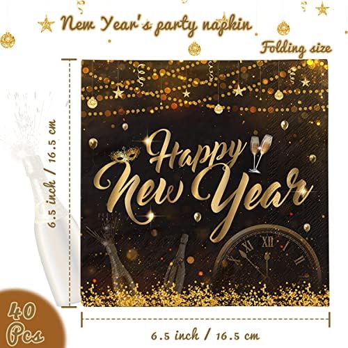 Ano Novo Supplies da festa da véspera-40pcs Feliz Ano Novo Nudários de Papel Black e Gold para 2023 Decoração de Ano Novo