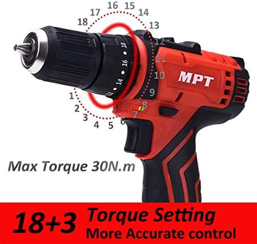 Ferrilha sem fio-Drill de impacto de 12V MPT com baterias e carregador rápido, mandril sem chave de 3/8 polegadas,