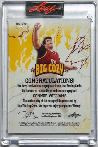 Connor Williams assinou Big Cozy 2022 Leaf Auto 9/115 Card de basquete CBB BC -CW1 - Cartões de futebol autografados da NFL