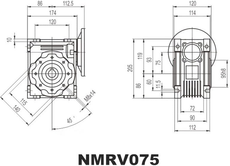 Motor DAVITU DC - NMRV075 Redutor de vermes 19mm 24mm 28mm eixo de entrada 5: 1 - 100: 1 Razão de engrenagem Caixa de câmbio de