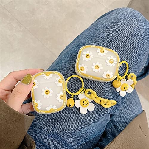 PHOACC Compatível com AirPods 3ª geração Caso Smiley Face Daisy Flor Floral Filme Airpod Gen 3 Caso com chaveiro de proteção à prova