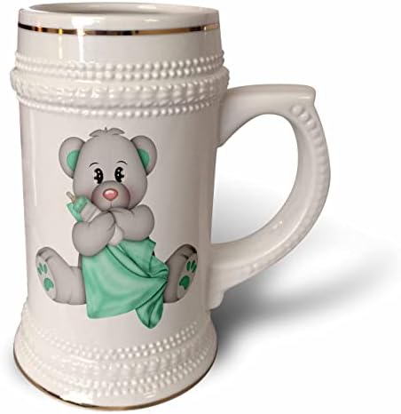 Urso de bebê fofo 3drose com cobertor verde e ilustração de garrafa - 22oz de caneca de caneca