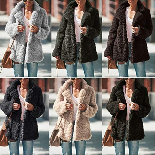 Andongnywell Mulheres de manga longa de lapeece casual lapel lã Fuzzy Shearling Shearling Warm Winter Jackets