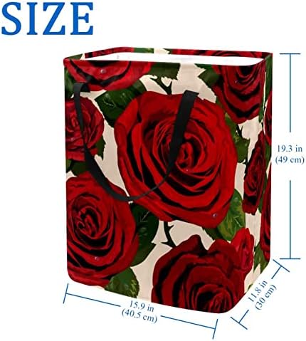 Retro Love Red Rose Flor Padrão Estampar Lavanderia dobrável cesto, 60l Cestas de roupa à prova d'água Lavagem de roupas