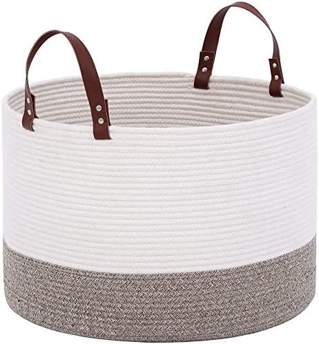 Kakamay grande cesta de cobertores de corda de algodão, cesto de lavanderia para bebês, cesto de cobertor para viveiro, lavanderia,