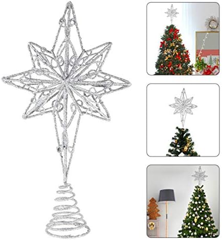 Kesyoo Christmas Tree Top Star Tree Christmas Topper Iron Star decoração Ornamento 16x30cm sem prata clara