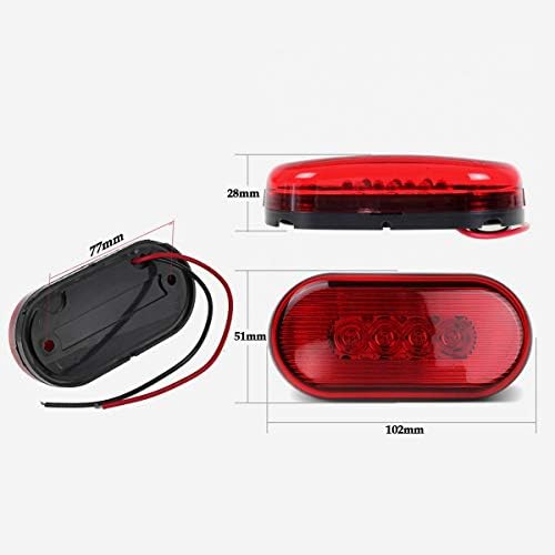 Partsam 2 âmbar + 2 vermelho 12V 4 x 2 Oval marcador de caminhão LED Montagem de superfície clara 10 diodos, folga do