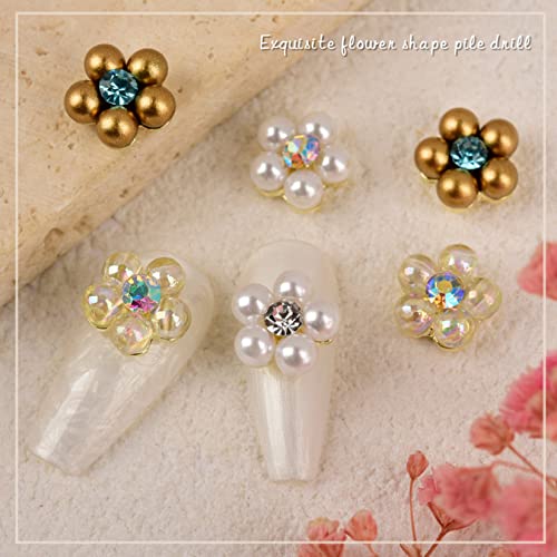 Jóias de unhas pregos gemas forma de flor manicure artificial diamante pérola 3d decoração de unhas para salão de