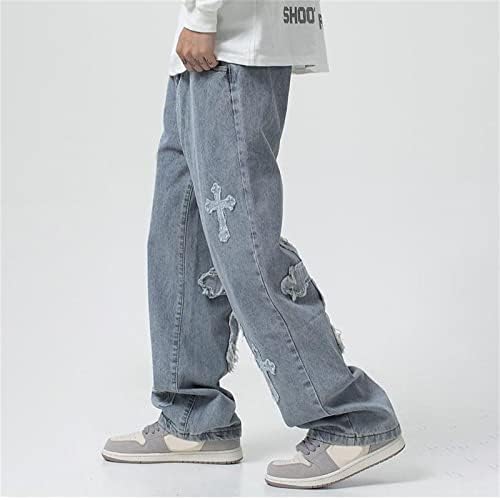 Jeans para homens com calça de encaixe solta em bainha crua 2023 Summer Casual Pants regulares de moda clássica Flacks