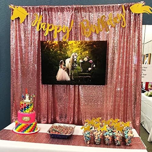 2pcs 3ft x 8ft Fuchsia Pink Cenardrop Cortina, fundo fotográfico de glitter, sequência Caso -pano de Ação de Graças de Ação