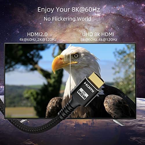 Cabo Breilytch 8K HDMI 2.1 48 Gbps, cabo HDMI de alta velocidade, 4K@120Hz 8K@60Hz Cordamento HDMI trançado com Roku TV PS5 HDTV