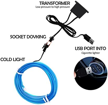 Yonput pack-1 El Car LED Decorações Luzes de tira, 5m/16 pés com cabo de luz do clipe de clipe de motor