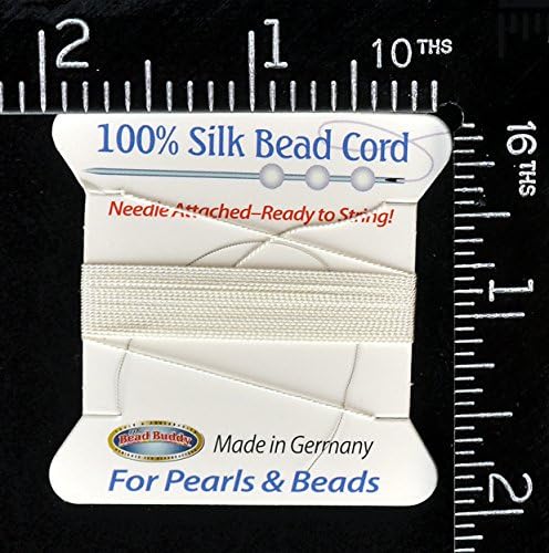 Buddy de contas 0,45 mm Frea de cordão de seda branco natural com agulha presa - ideal para fabricação de jóias -