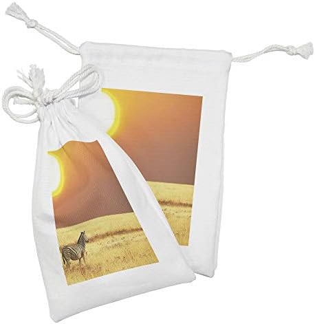 Ambesonne Savannah Fabric bolsa Conjunto de 2, zebra ao pôr do sol em terras tropicais de mamíferos de grama