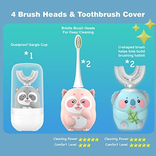 GEACKER CRIANÇAS escova de dentes elétrica, escova de dentes em forma de U Kids Sonic Automatic Brush com 4 cabeças de escova