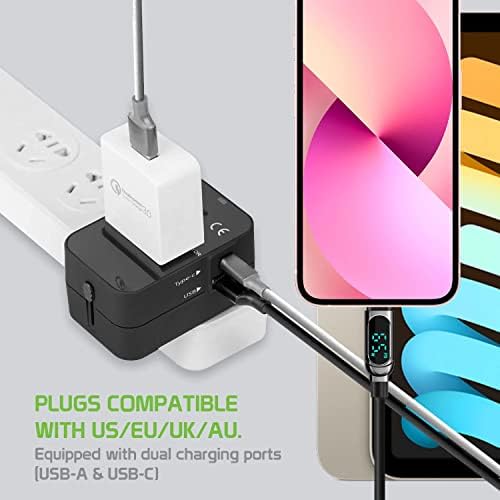 Viagem USB Plus International Power Adapter Compatível com o Alcatel 7 para poder mundial para 3 dispositivos USB TypeC, USB-A