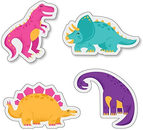 Garota de dinossauros rugidos - Dino Dino Dino Mite T -Rex Chá de bebê ou recortes de festa de aniversário - 24 contagem