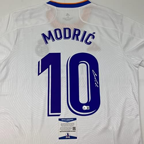 Autografado/assinado Luka Modric Real Madrid White Soccer Jersey Beckett Bas Coa