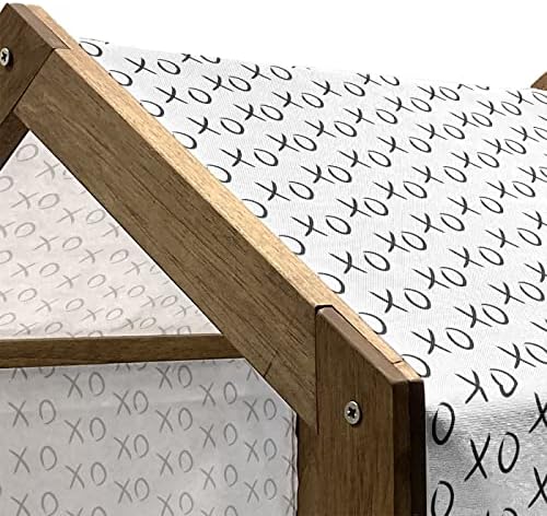 Ambesonne Xo Wooden Dog House, Abraços e beijos Padrão Love You Afeto Prind Print, Indoor & Outdoor Portable Dog Kennel com travesseiro