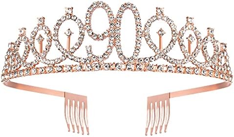 90º Aniversário Sash e Tiara for Women, Rose Gold Birthday Sash Crown 90 e Fabulous Sash e Tiara for Women, 90º Birthday