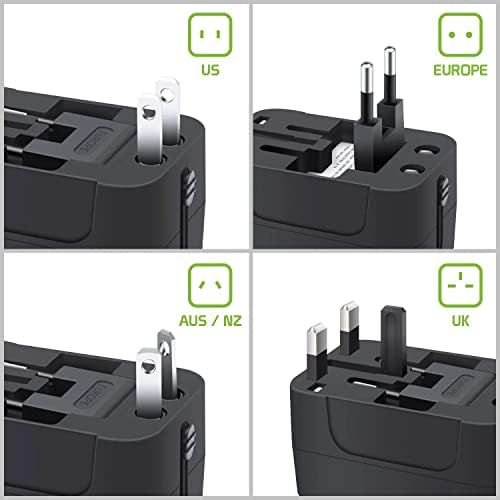 Viagem USB Plus International Power Adapter Compatível com ZTE N9515 para poder mundial para 3 dispositivos USB TypeC, USB-A para