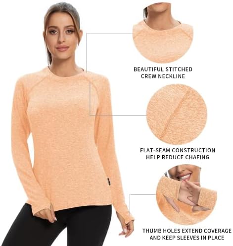Soneven feminino lã térmica Camisas de compressão Camisas de compressão Quick Dry Workout Tops com orifícios de polegar