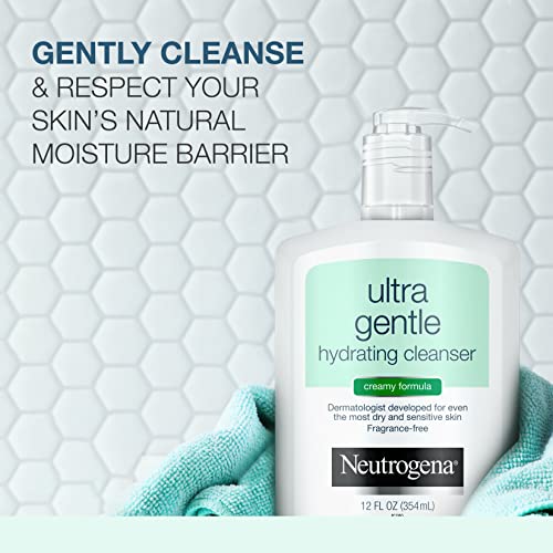 O limpador facial diário de hidratação de neutrogena Ultra Gentro para pele sensível, acne, eczema e rosácea, sem óleo, sem sabão,