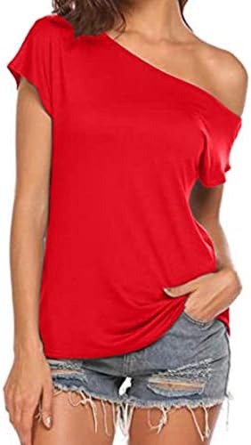 Shakumy Women Summer T-shirt Top One ombro colorido de túnica casual Casual Fit Fit Manga Short Bloups for Women