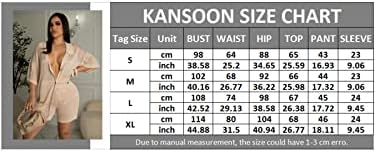 Kasoon Short Sets Mulheres 2 peças Roupa de malha de cor sólida Mutrifate Button Camisa e shorts Conjunto de shorts