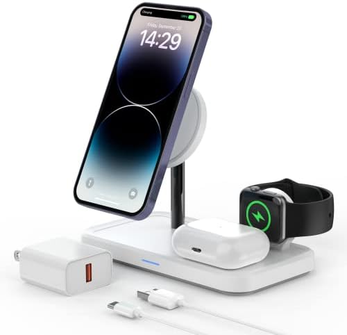 Geekera 3 em 1 carregador sem fio magnético e estação de carregamento sem fio da Mag Safe para iPhone para Apple Watch