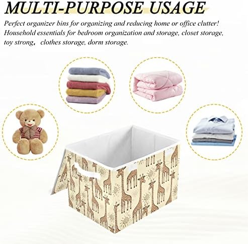 Innwgogo Animal Giraffe Storage Bins com tampas para organizar os organizadores do armário com alças Oxford Ploth Storage Cube Box