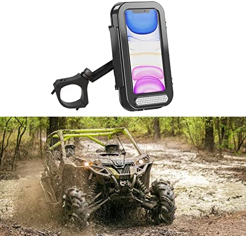 Montagem de telefone Bizoco UTV com protetor à prova d'água, suporte de UTV ajustável em 360 graus e base fixa de metal,