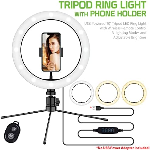 Bright Selfie Ring Tri-Color Light Compatível com o seu Uikool S351 Beryl 3g 10 polegadas com remoto para transmissão ao vivo/maquiagem/youtube/tiktok/video/filming