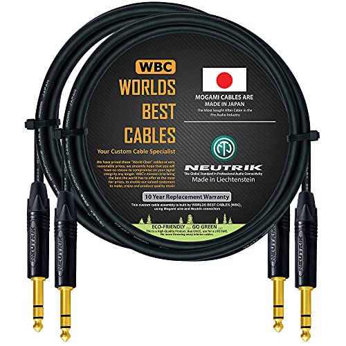 Melhores cabos do mundo 2 unidades - 3 pés - TRS Balanced TRS Patch Cable personalizado usando Mogami 2549 Wire e Neutrik