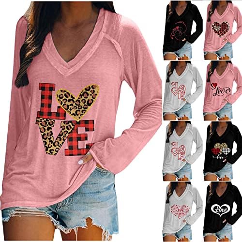 Dia dos namorados Moda Moda Moda V Tops de Sweater Loose Pullover Sweater Letra de amor Blusa Athletic Print Athletic