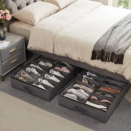 LifeWit 3 pacotes sob a cama Organizador de armazenamento de calçados, ajuste total 32 pares de sapatos, recipiente