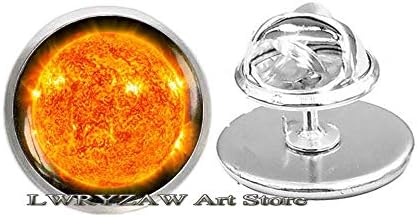 Broche de sol artesanal, pino de espaço de cúpula de vidro, presente de ciência para ela, jóias de sol e lua, broche espacial,