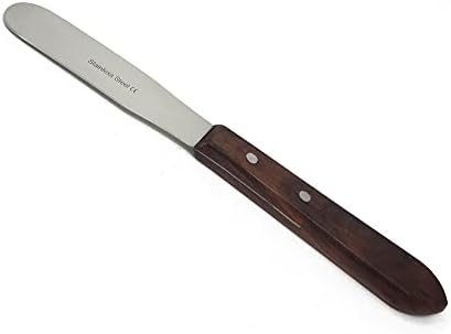 Laboratório Spatula Wood Handle feita de aço inoxidável com lâmina polida de 4 para uso de laboratório de alginato de alginato