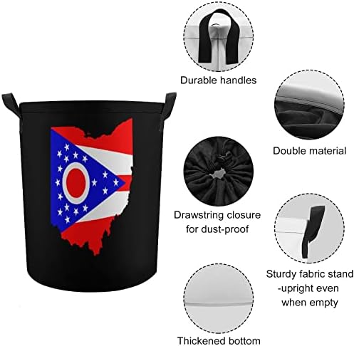 Mapa de bandeira de Ohio Cesto de lavanderia de Ohio Lavanderia cesto de lavanderia de armazenamento leve organizador de
