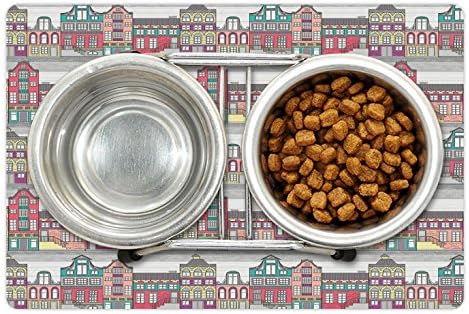 Ambesonne Hutch Pet Tapete para comer e água, tradicional colorido de amsterdã casas de desenho ilustração de arquitetura de estilo