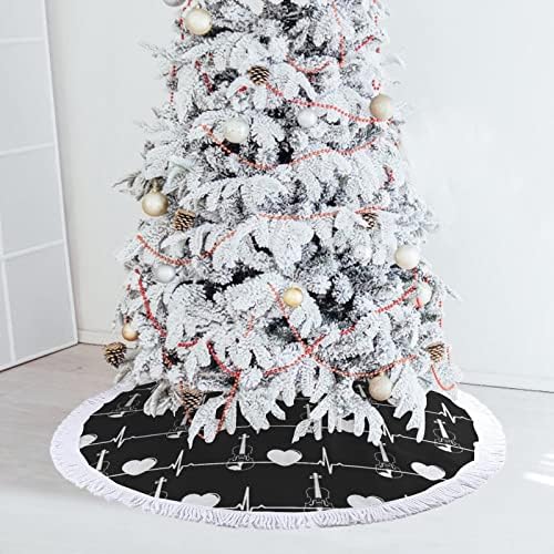 Saia de árvore de Natal do coração para decorações de festas de férias com renda de borla