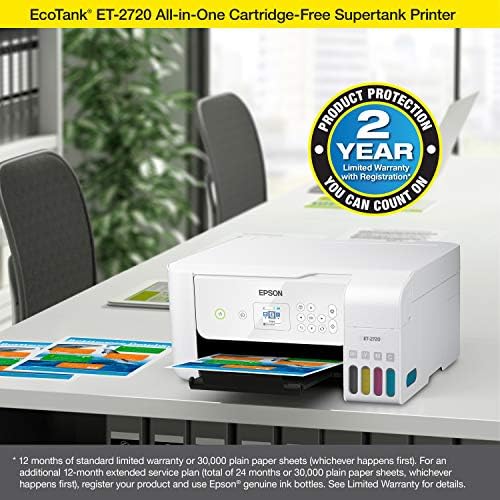 Epson EcoTank ET-2720 Wireless Color All-in-One Impressora com scanner e copiadora-branco