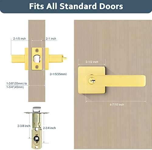 Ehomeware 1 Pacote maçanetas de portas de ouro modernas, alavancas de porta de entrada com chaves, maçaneta da porta da alavanca