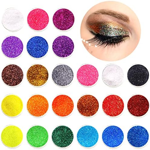 24 Cores Glitter Powder, Glitter de lodo fino, lantejoulas artesanais Poeira para maquiagem, tinta, álbum de recortes, prego, sombra,