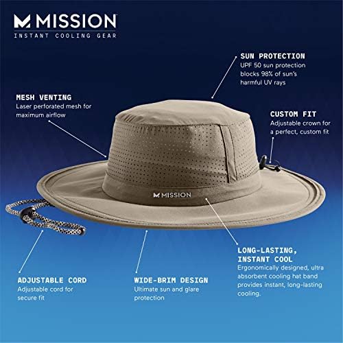 Missão Refrigeração de Booney Hat- Upf 50, 3 ”de largura, ajuste ajustável, design de malha para fluxo de ar máximo e esfria