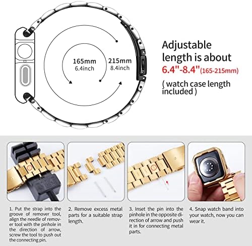 Binlun Compatível com Apple Watch Band 38mm 40mm 41mm de relógio de metal fosco de ouro com estojo TPU polido para bandas Iwatch Série