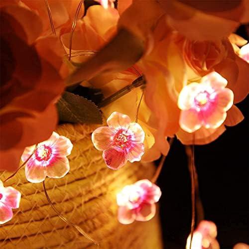 Luzes de corda de flores de flor de cerejeira para quarto de menina, luzes fadas rosa 13 pés 40 LEDs USB e luzes