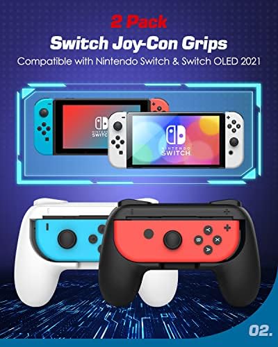 MOKO GRIP PARA Nintendo Switch OLED Modelo Joycon & Switch Joy-Con, [2-PACK] KIT ERGONONIC Hand Grip Controller Kit