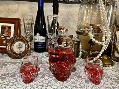 Conjunto de decanter de crânio 750ml garrafa de licor de cristal com 2 crânio Galsses 3oz para esqueletos góticos de vinho de uísque