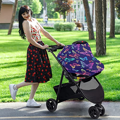 Capa do dossel de carros de carros para bebês colorido borboleta roxa de enfermagem capa de carro de carro para bebês capa para